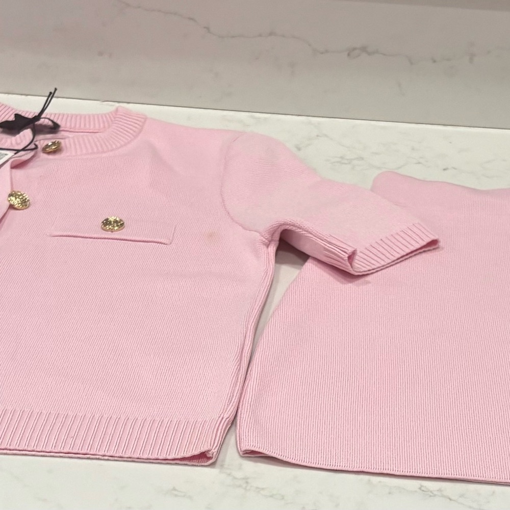 Zara Light Pink Knit Ensemble with Gold Accents